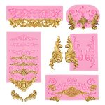 Moule Silicone Relief Baroque Vintage - 5 Pièces DIY Pate à Sucre Patisserie pour Décoration de Bord...